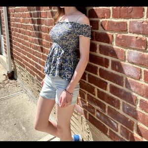 Off shoulder floral shirt
